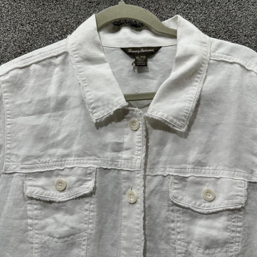 Tommy Bahama Two Palms Linen Raw-Edge Jacket White Women XL Coastal Beach Casual - Picture 6 of 10